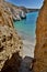 Tsigrado beach access. Milos. Cyclades islands. Greece