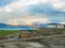 Tso Moriri Lake near Karzok Village with beautiful mountain and rainbow