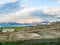 Tso Moriri Lake near Karzok Village with beautiful mountain and rainbow