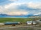 Tso Moriri Lake near Karzok Village with beautiful mountain and rainbow