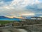 Tso Moriri Lake near Karzok Village with beautiful mountain and rainbow