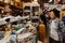 Tsukiji, Tokyo, Japan - November 3, 2020 : one senior japanese woman and many tourists are shopping ceramic dishware in