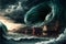 A tsunami hit a small seaside town apocalyptic drama, creative digital illustration painting