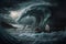 A tsunami hit a small seaside town apocalyptic drama, creative digital illustration painting