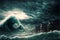 A tsunami hit a small seaside town apocalyptic drama, digital illustration painting artwork