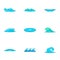 Tsunami icons set, cartoon style