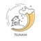 Tsunami isolated icon, wave covering house, flood