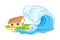 Tsunami Wave Battering Upon the House as Natural Cataclysm Vector Illustration