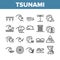 Tsunami Wave Collection Elements Icons Set Vector