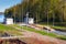 Tsvetochnoye lock with cargo ship, Saimaa Canal