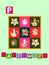 TTea history. Letter P. Patchwork. Cute cartoon english alphabet with colorful image and word.