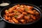 Tteokbokki, chewy rice cakes bathed in a sweet and spicy gochujang sauce