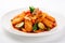 Tteokbokki: Spicy rice cake stir-fry with fish cakes and vegetables, AI generative