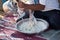 Tuareg man preparing the traditional bread