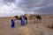 Tuareg men with his camels in Agafay desert