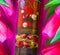 Tube with chocolate candys,sweet. luxury chocolate and almond dragee in red tray