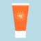 Tube with sunscreen product. SPF summer skincare product. SPF cream or lotion