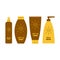 Tube of sunscreen suntan oil cream. After sun lotion. Bottle set. Solar defence. Spiral sun sign symbol icon. SPF 15 20 30 sun pro