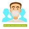Tuberculosis prevention, man in medical mask, stay away from coughing people