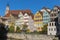 Tubingen view of colorful houses in Neckar riverside.Old and famous historical town in Germany, tourism and travel concept