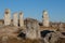 Tubular Pobiti Kamani concretions against the blue sky in Varna, Bulgaria