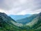 Tuckerman Ravine trail mountain range with fog