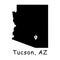 Tucson on Arizona State Map. Detailed AZ State Map with Location Pin on Tucson City. Black silhouette vector map isolated on white