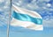 Tucuman province of Argentina Flag waving with sky on background realistic 3d illustration
