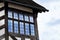 Tudor house exterior detail built in 1590 detail of window and roof Blakesley hall closeup