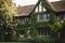 tudor house with ivy climbing up the exterior walls