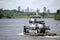 Tug boat on the Mississippi River heading towards Saint Paul, Minnesota.