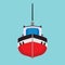 Tug boat vector icon transportation vessel sea. Marine ship industry freight. Tow mini tanker flat cartoon front view