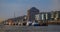 Tug boats moored at a pier. Tug brigde with moored tug boats. Tugboats moored at bollards by the pier