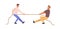 Tug of war man versus guy vector flat illustration. Battle or competition between male to leadership isolated on white