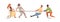 Tug of war men vs women vector flat illustration. Colorful diverse people pulling opposite ends of rope isolated on