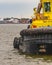 Tugboat detail sailing at river