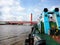 The tugboat eight over under the ampera bridge at the palembang