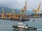 Tugboat in front of container terminal in Da Nang Port, Vietnam