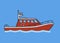 Tugboat, rescuer boat. Flat vector illustration. Isolated on blue background.