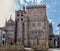 Tui Cathedral. Side facade with the Romanesque entrance. Tourism in Galicia.