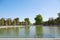 Tuileries garden with people, pond view in Paris