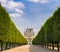 Tuilleries Garden tree-lined vista leading to Louvre Museum, Paris, France
