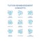 Tuition reimbursement turquoise concept icons set