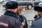 TULA, RUSSIA - JANUARY 23, 2021: Public mass meeting in support of Alexei Navalny, pretty underage girl argues with the