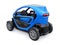 Tula, Russia. January 30, 2022: Renault Twizy ZE 2015: Blue Super compact electric city car for two passengers. 3D