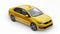 Tula, Russia. July 5, 2021: Volkswagen Polo sedan yellow compact city car isolated on white background. 3d rendering.