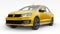 Tula, Russia. July 5, 2021: Volkswagen Polo sedan yellow compact city car isolated on white background. 3d rendering.