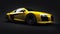 Tula, Russia. May 12, 2021: Audi R8 V10 Quattro 2016 yellow luxury stylish super sport car on black background. 3d