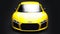 Tula, Russia. May 12, 2021: Audi R8 V10 Quattro 2016 yellow luxury stylish super sport car on black background. 3d