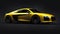 Tula, Russia. May 12, 2021: Audi R8 V10 Quattro 2016 yellow luxury stylish super sport car on black background. 3d